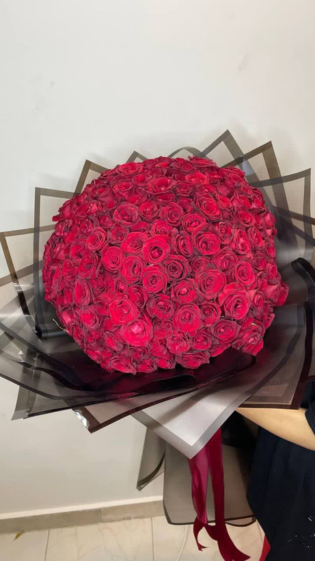 دسته گل طبیعی 200 شاخه رز هلندی قرمز