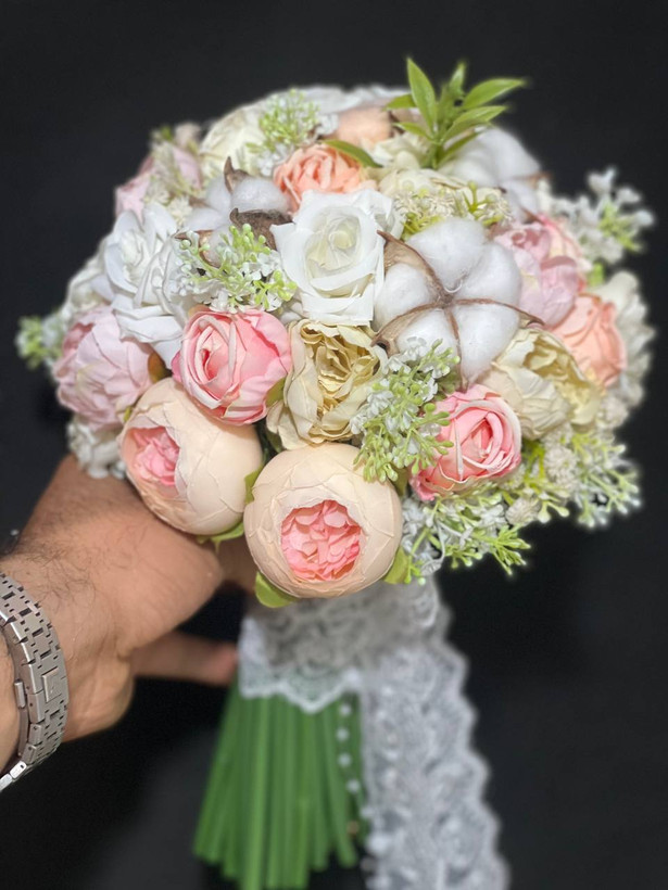 دسته گل عروس ترکیبی پنبه سایز بزرگ