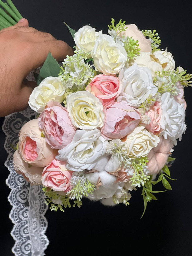 دسته گل عروس ترکیبی پنبه سایز بزرگ