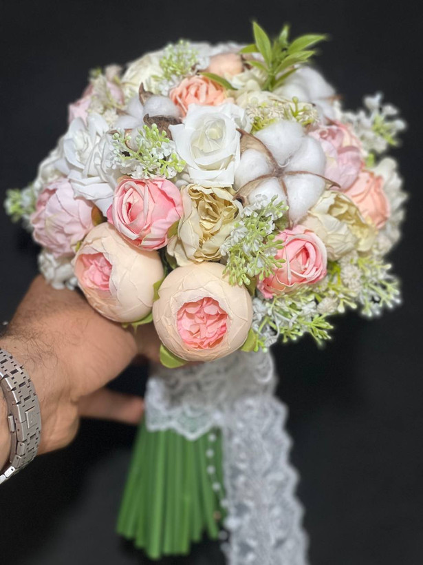 دسته گل عروس ترکیبی پنبه سایز بزرگ