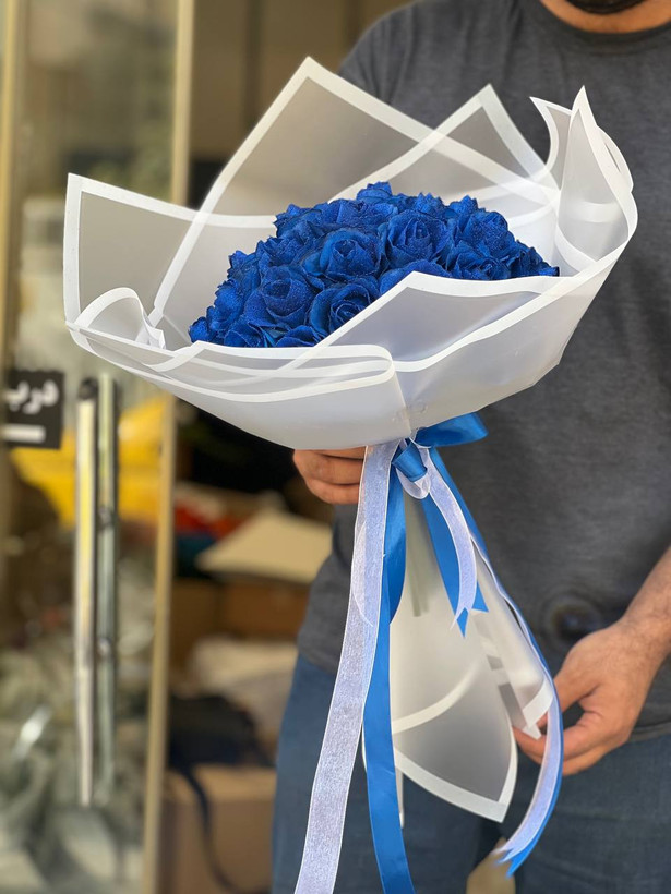 دسته گل رز شاین ۳۰ شاخه آبی (مصنوعی)