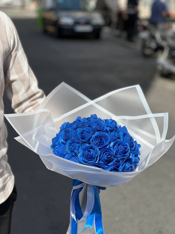 دسته گل رز شاین ۳۰ شاخه آبی (مصنوعی)