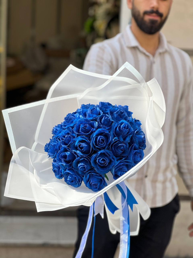 دسته گل رز شاین ۳۰ شاخه آبی (مصنوعی)