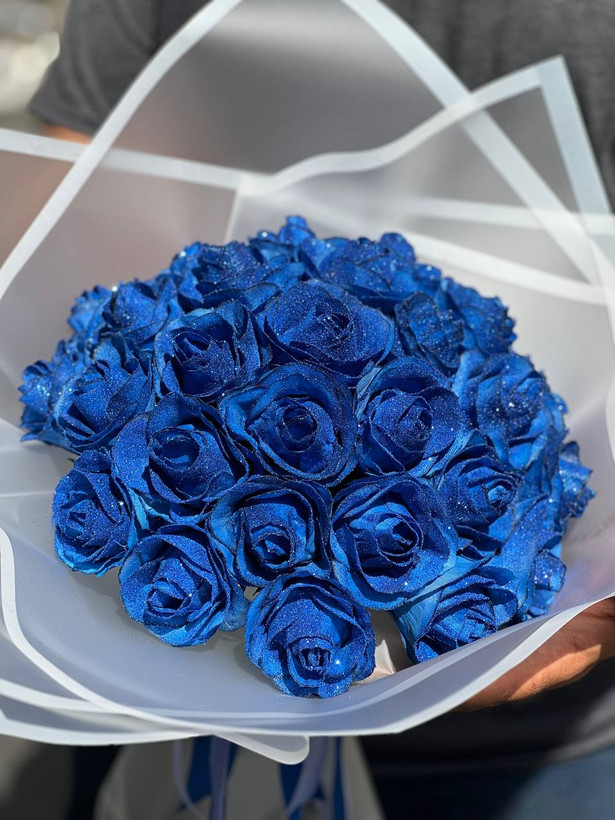 دسته گل رز شاین ۳۰ شاخه آبی (مصنوعی)
