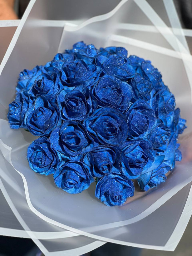 دسته گل رز شاین ۳۰ شاخه آبی (مصنوعی)