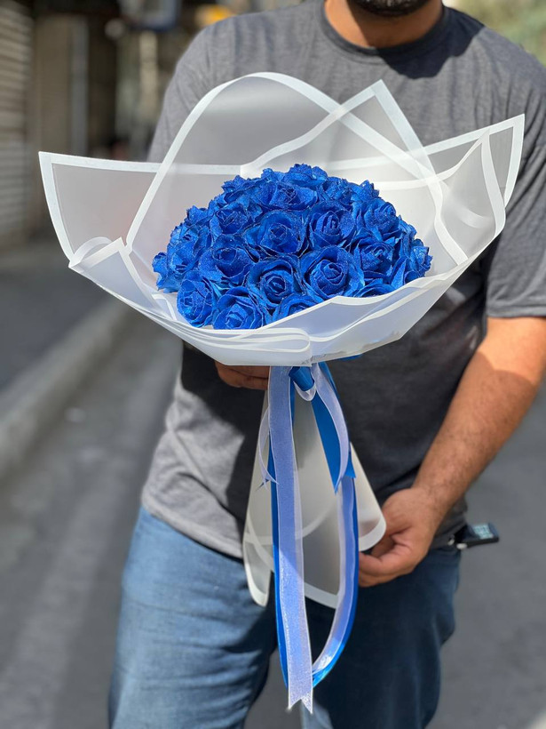 دسته گل رز شاین ۳۰ شاخه آبی (مصنوعی)