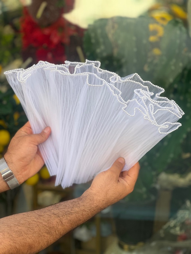 تور دسته گل مدل ساده لبه مروارید کوتاه