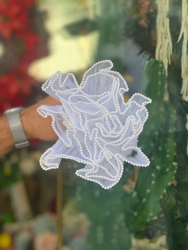 تور دسته گل مدل ساده لبه مروارید کوتاه