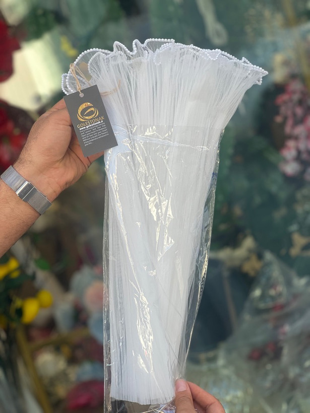 تور دسته گل مدل ساده لبه مروارید بلند