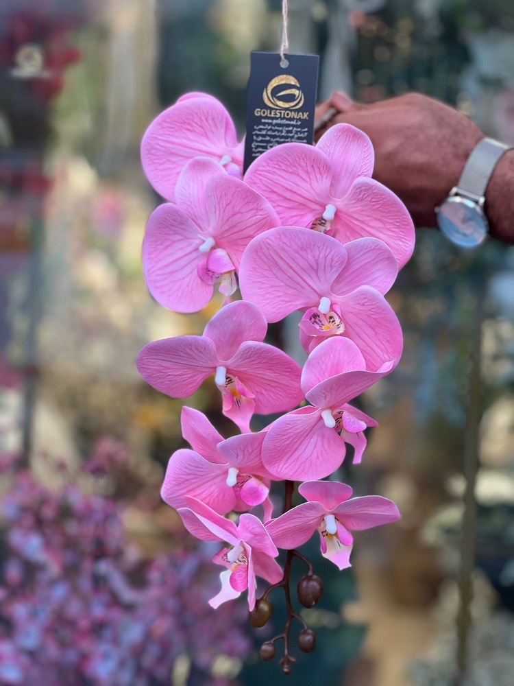 ارکیده مصنوعی ۹گل چرمی وارداتی رنگ صورتی
