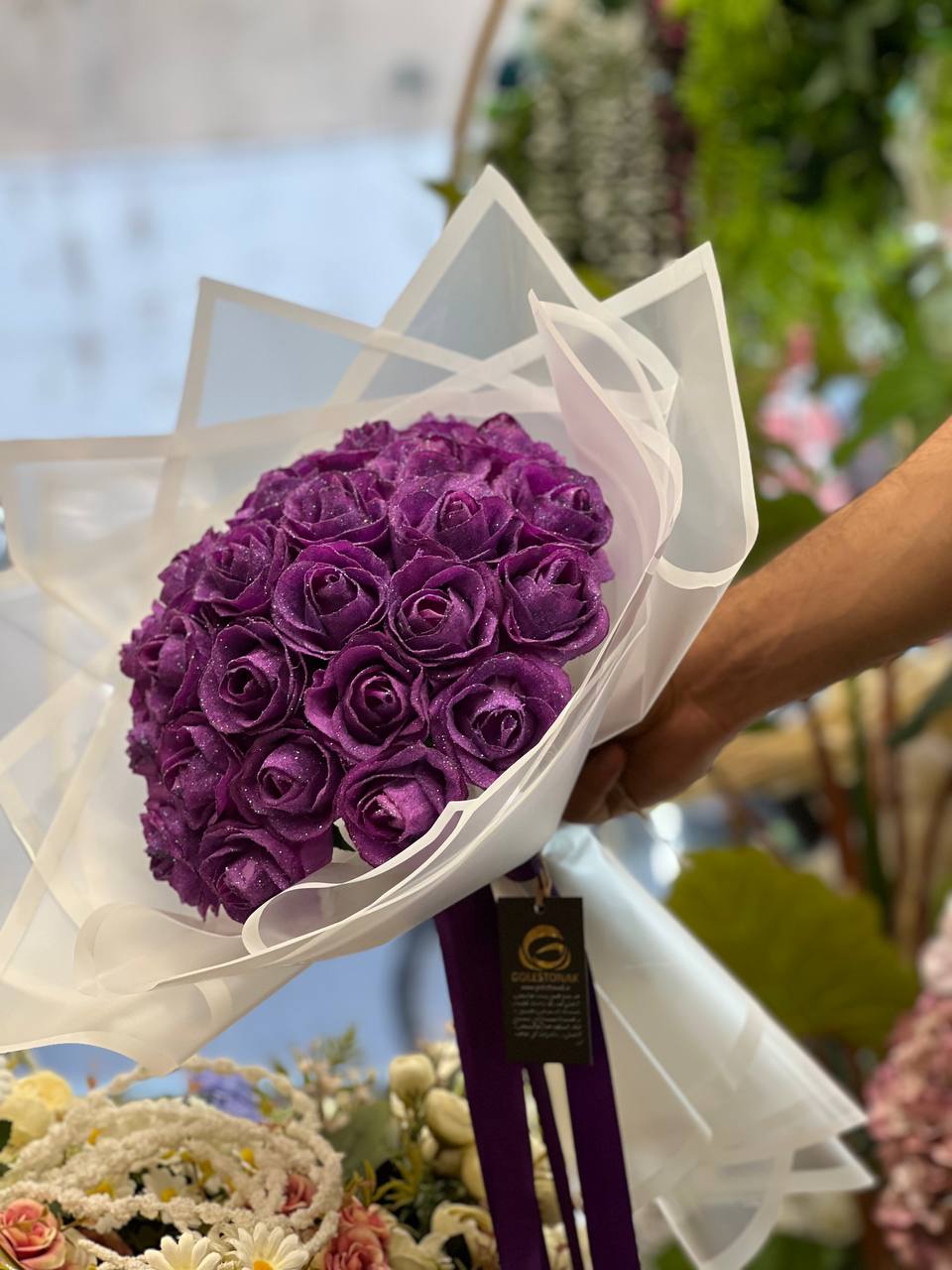 دسته گل رز شاین ۳۰ شاخه بنفش (مصنوعی)