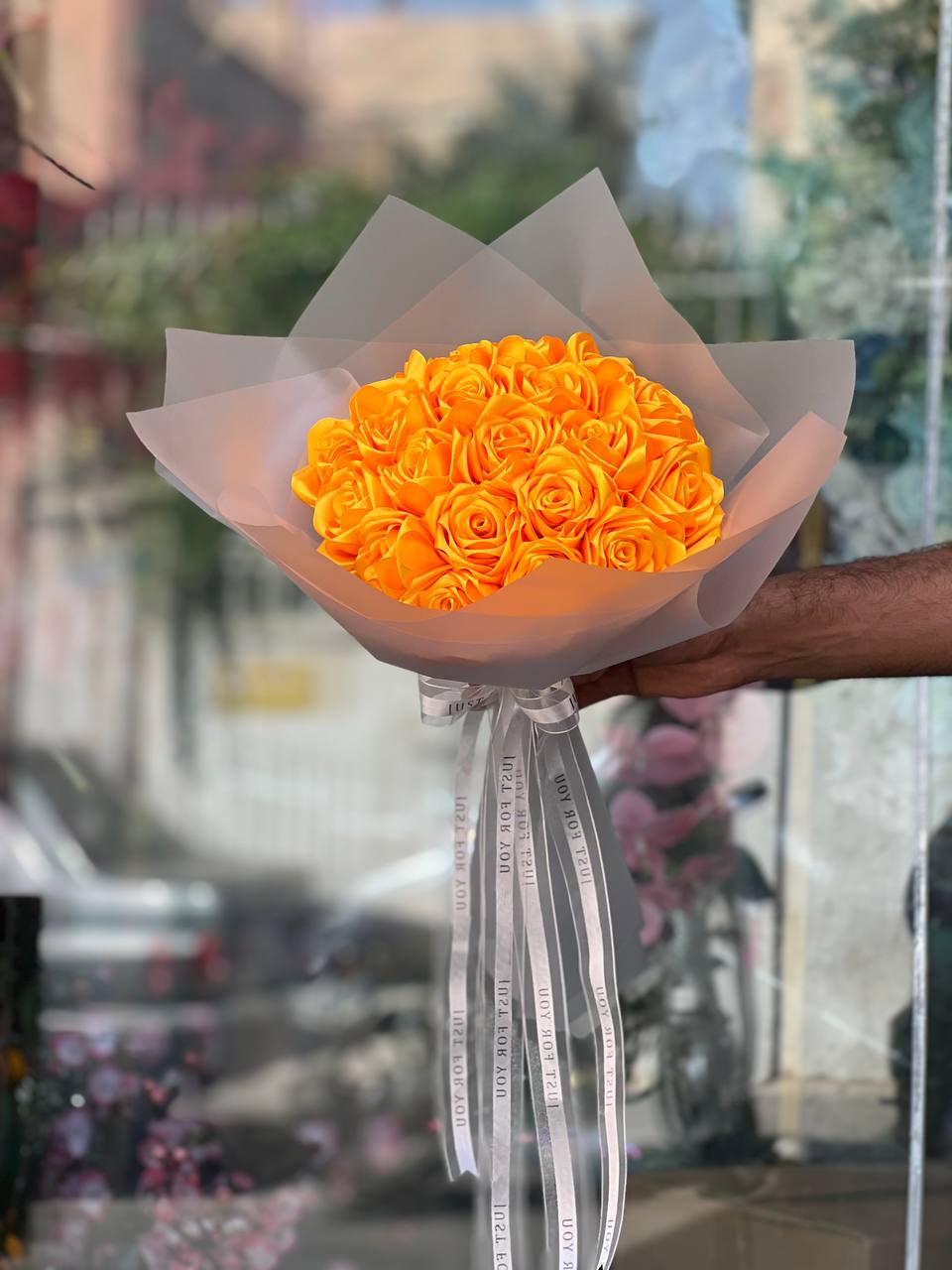 دسته گل مصنوعی ربانی رنگ نارنجی
