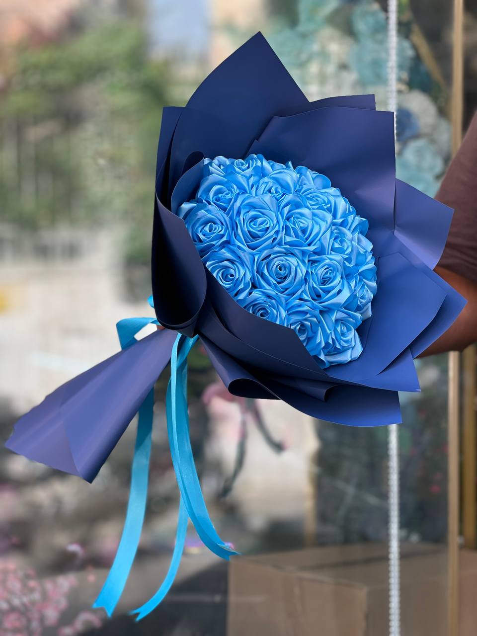 دسته گل مصنوعی ربانی رنگ آبی